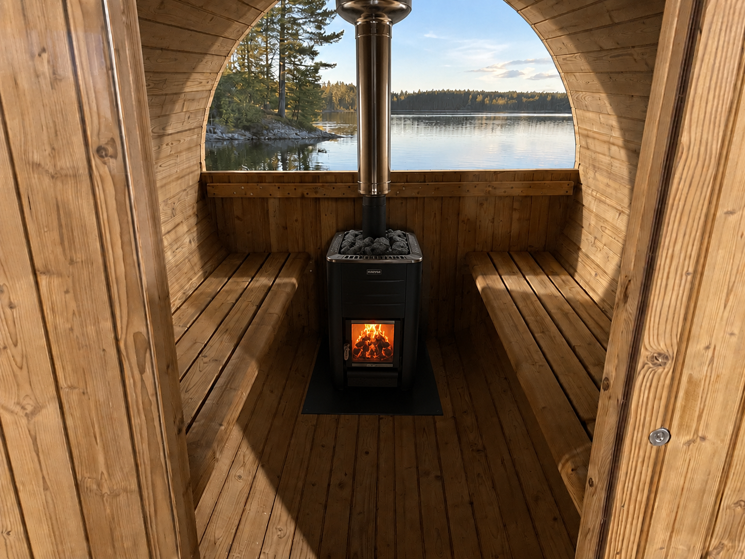 6 Person Outdoor Barrel Sauna + Half Glass + Wood Stove