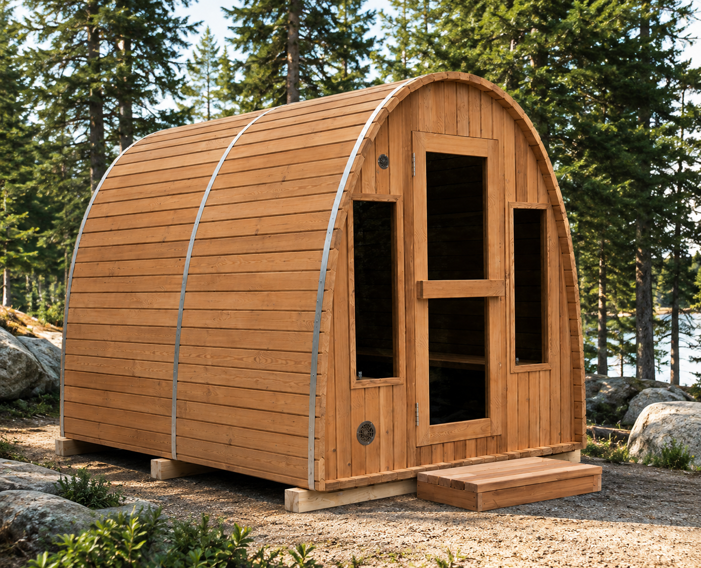 Outdoor POD Red Cedar Sauna 6-8 pers + Half glass (Pre-Order)