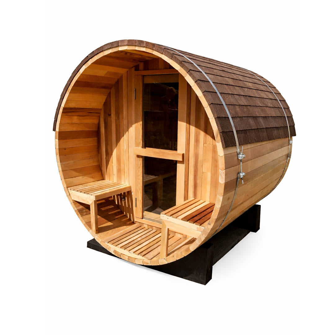 2 Person Outdoor Barrel Sauna With Porch *** In Stock ***