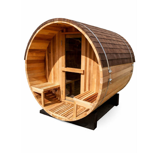 2 Person Outdoor Barrel Sauna With Porch *** In Stock ***