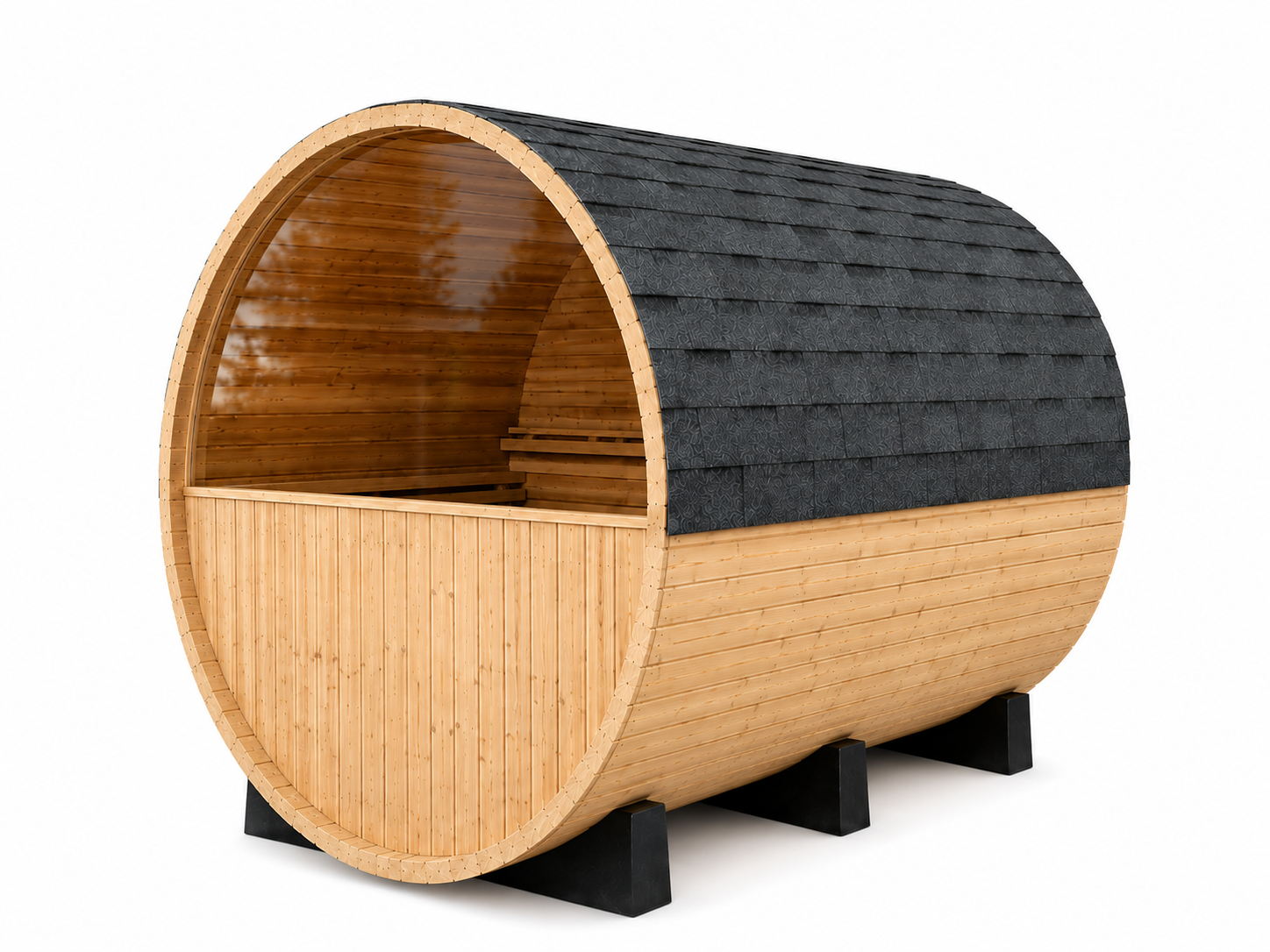 6-8 Person Outdoor Barrel Sauna + Half Glass