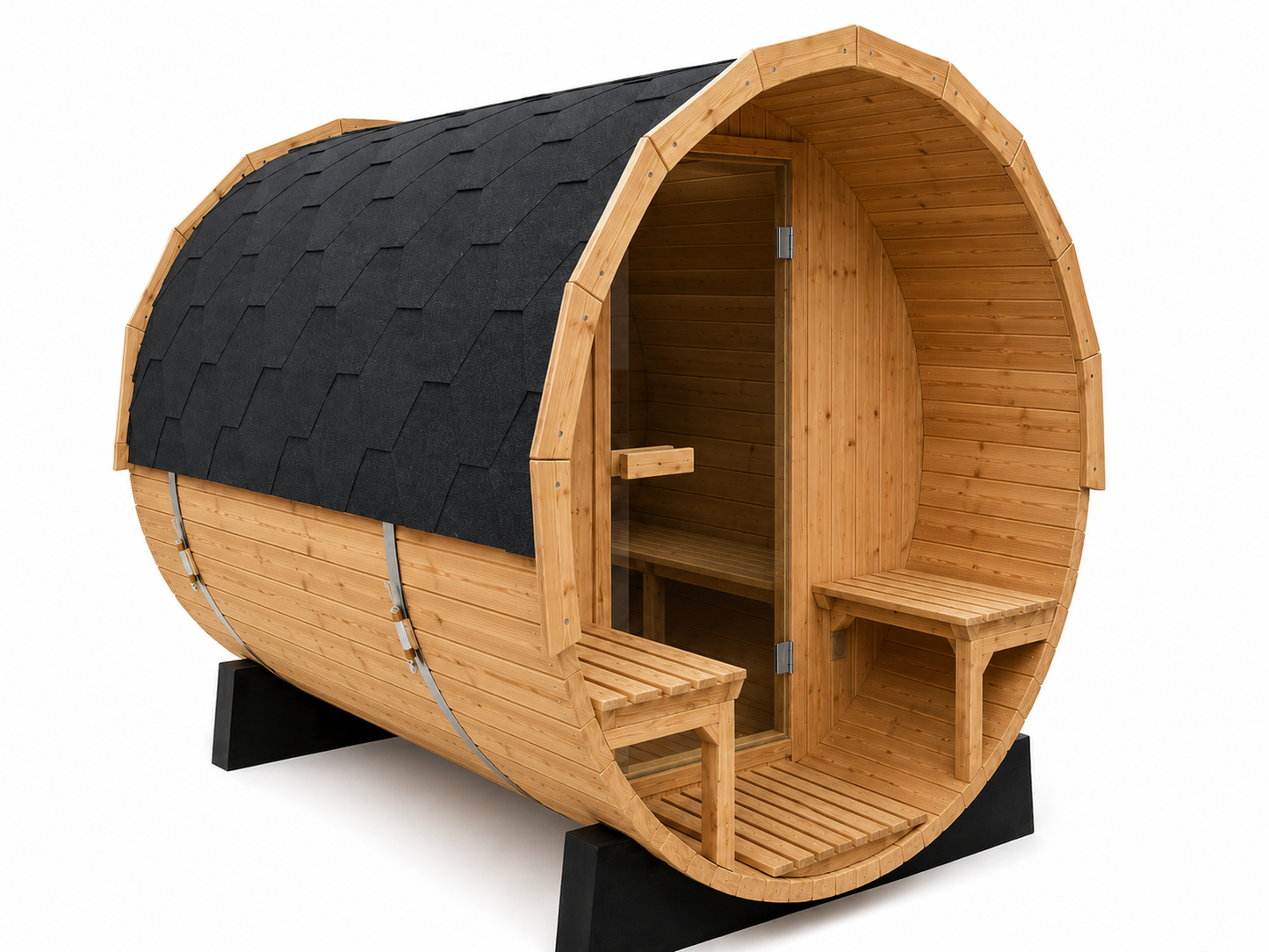 6-8 Person Outdoor Barrel Sauna + Half Glass